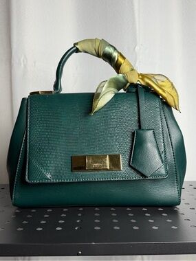 Aldo Emerald Green Top-Handle Satchel with Yellow Scarf Accent